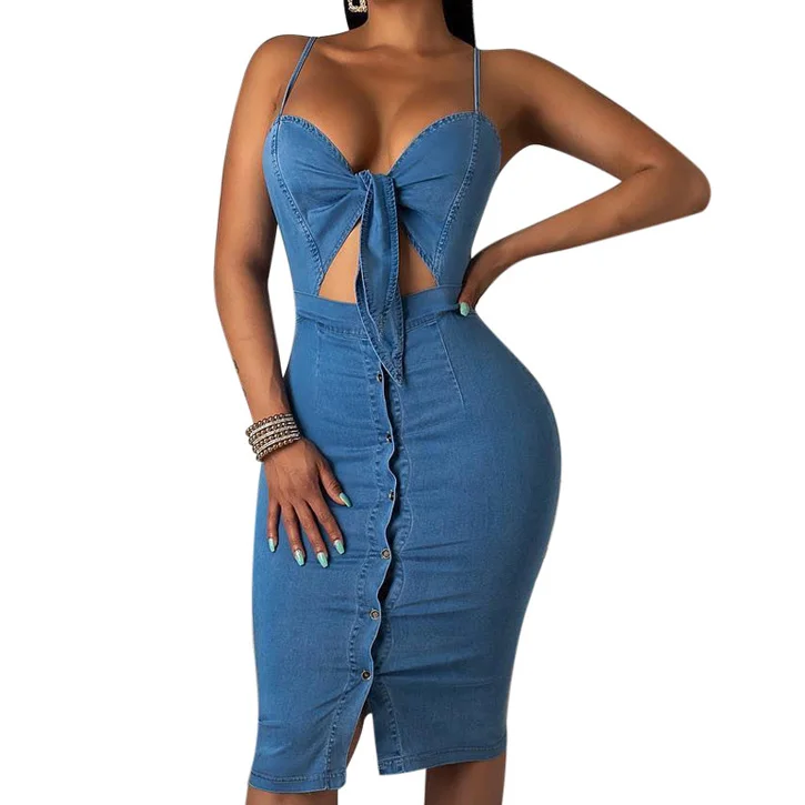 

FS1294B hot sale women fashion wrap denim dresses