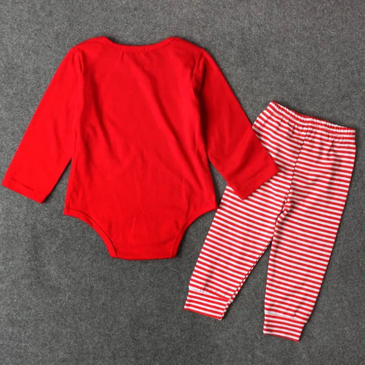 
Wholesale High Quality Christmas Clothing Baby Romper Moose Design Long Sleeve Romper+Striped Pants 