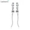LUOTEEMI Korean Office Style Smooth Ball Bead Pendant Double Sided Long Chain Stud Earrings Women