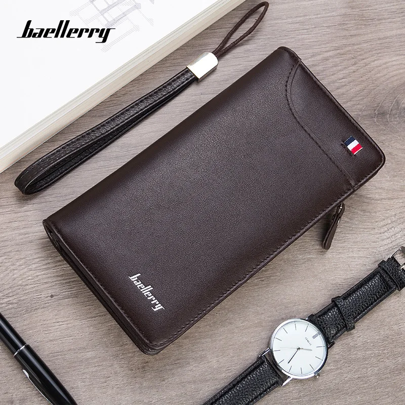

2018 New Design baellerry brand men's multi-functional long style pu leather wallet, Black, coffee