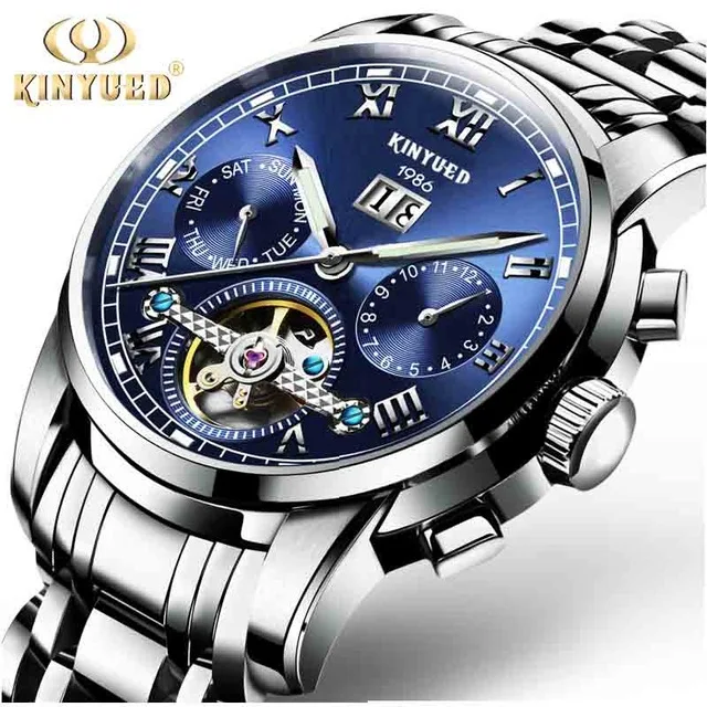 

KINYUED J014 Men Fashion Luminous Stainless Steel Mechanical Watches For Men Date Watch, 9 colors to choose