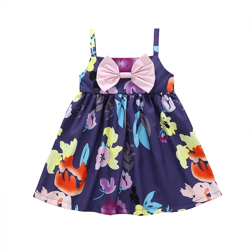 

Fashion Boutique bow Flower printed Girls Dress Cute Sling Kids Baby Dress, Flowers