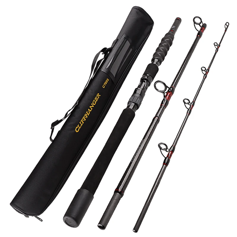 

Fishing Tackle Rod Factory OEM High Carbon Fiber Sea Water Salt Water 3 section Travel Heavy Boat Rod With Bag, Black