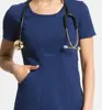 Custom round neck two pockets hospital medical scrubs for women