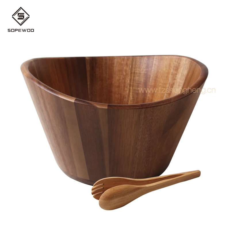 

SOPEWOD Wholesale custom kitchen salad bowls large food grade acacia wooden wavy salad bowl, Acacia wood