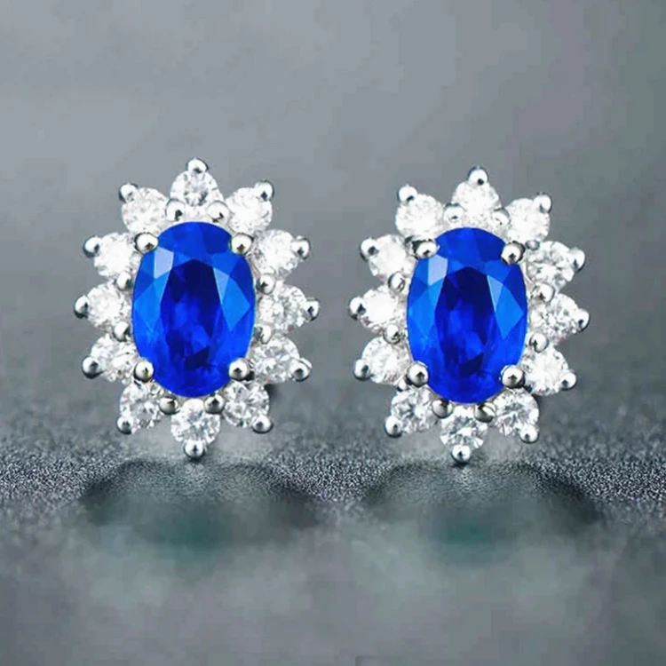 

gemstone jewelry factory wholesale classic luxury 1.7ct blue sapphire natural gem stone earrings 18k gold jewelry