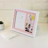 Wood White Baby Photo Frame Mat With Three Opening, Two For Picture Photos And One For Baby Handprint Footprint