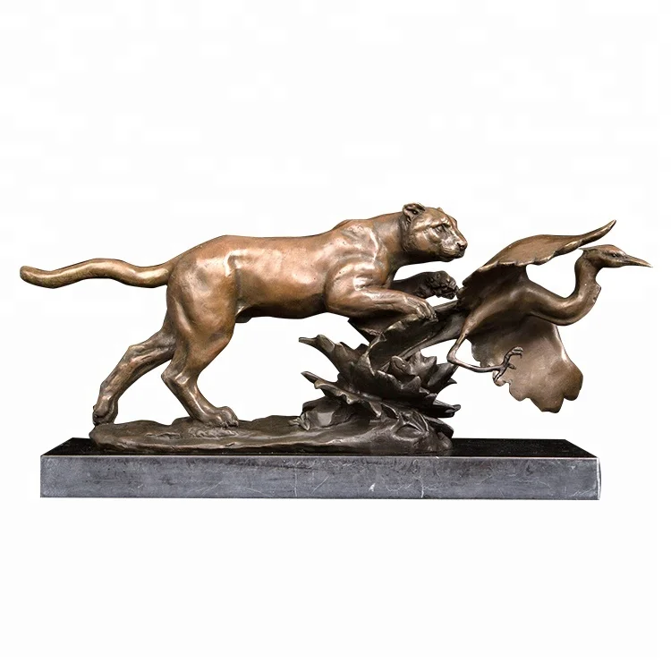 

DW-080 Bronze Casting Leopard Hunting Bird Prey Statue Animal Sculpture Wildlife Panther Figurines for Office Decoration