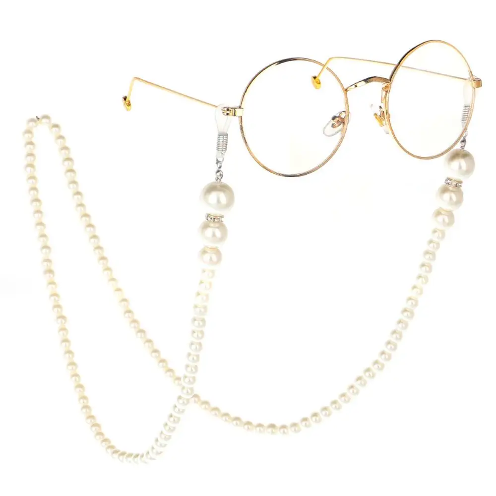 

Fashion Girl Europe Women Beads White Pearl Sunglasses Chain Holder Glasses String Chains Rubber Eye Glass Holders