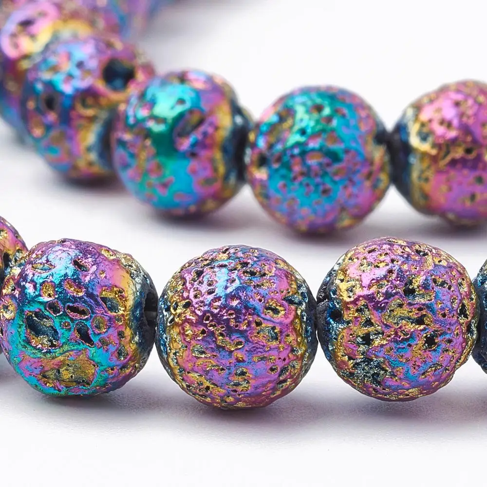 

Pandahall Electroplated Lava Beads Natural Beads Strands Round Bumpy Colorful 8mm Hole: 1mm; about 46pcs/strand, 14.5",Wholesale Price