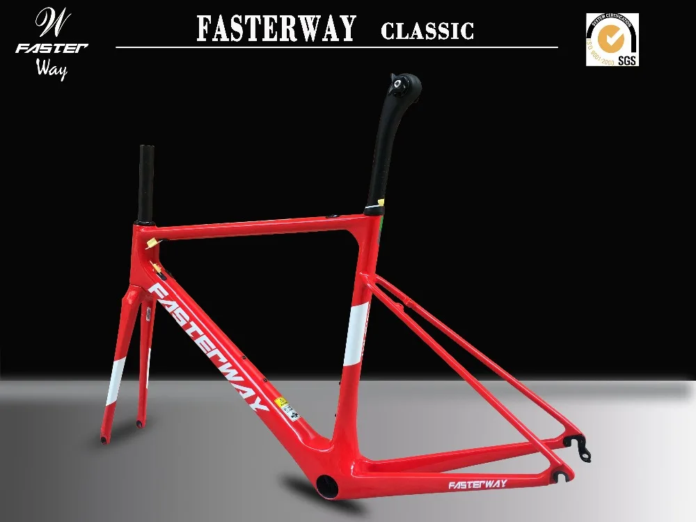 Perfect taiwan brand FASTERWAY classic full red with the whtie decals super light carbon bike frame:Frameset+Seatpost+Fork+Clamp+Headset 8