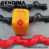 Worm screw able to divide onto two lines shaped containers
