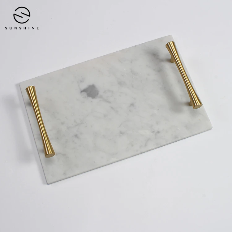 

White Marble Metal Tray Decorative Table Top Serving Tray Pizza Tray