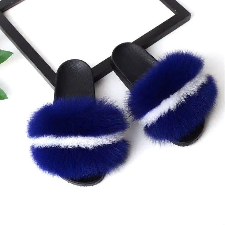 
Factory Direct Wholesale real brown fur slipper Soft fox Fur Slides slippers 