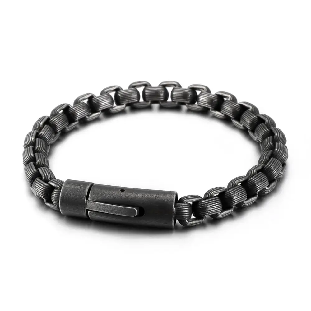 

Fashion Retro 316L Antique Silver Chunky Man Metal Chain Stainless Steel Mens Bracelets, Anti-silver/silver/black/gold