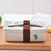 

Portable 600ml Large Single Storey Reusable Office Bamboo Fiber Bento Lunch Box with Fork Spoon