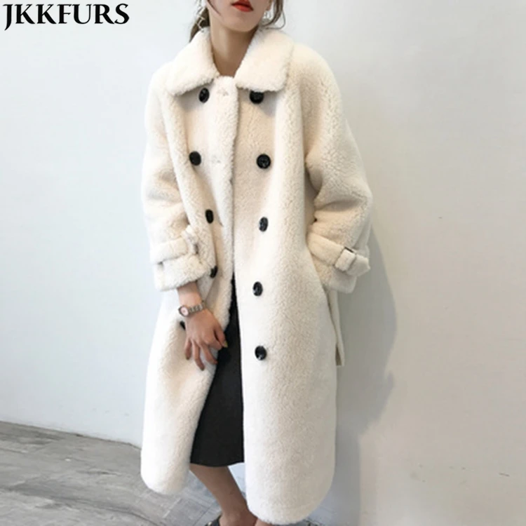 

New Arrival Women's Sheepskin Wool Coat Fashion Winter Double Breasted Coats Thick Warm Coats, Accept customized color