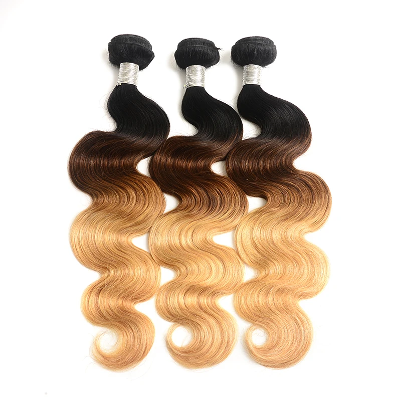 

8A 1B 4 27 Peruvian Virgin Hair Body Wave 3 Bundles Ombre Hair Extension Three Tone Color Remy Human Hair Weave