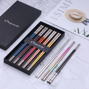 Image of Custom 2019 titanium stainless steel rose gold chopsticks set in black box