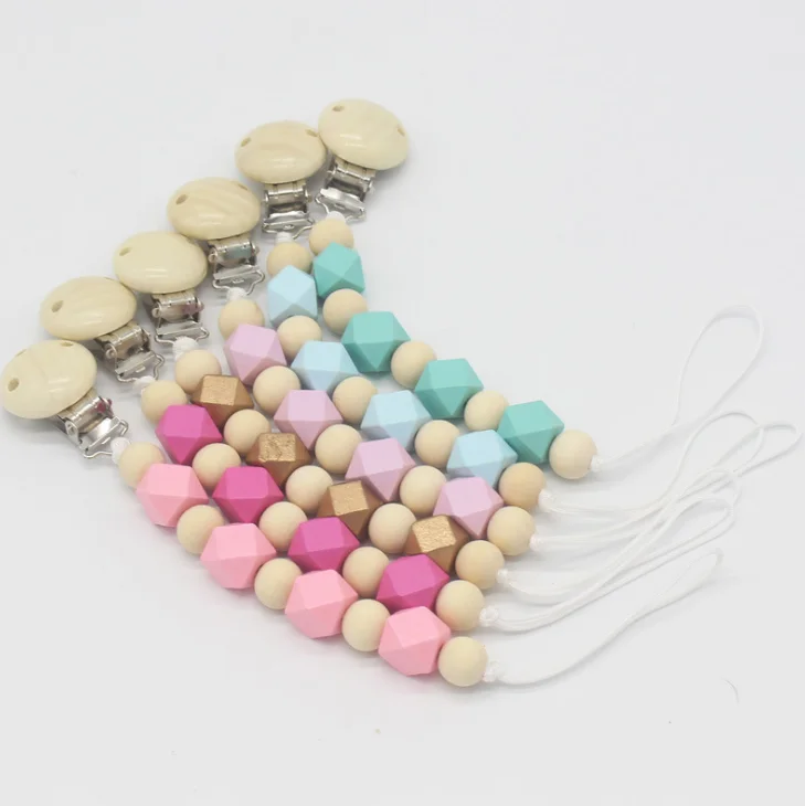 

YDS Lovely Wooden Pacifier Chains Fancy Wooden Pacifier Clips, Blue;pink;green;red