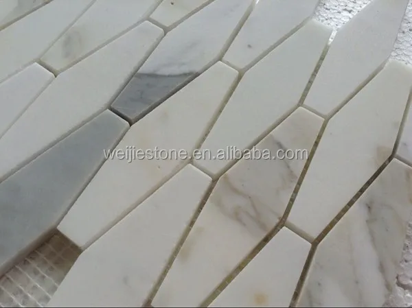 Langwerpige zeshoekige keuken achterwand mozaïek bianco carrara ...