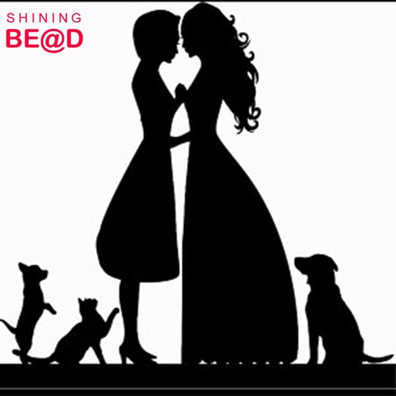 2018 Lesbian Couple Silhouette Acrylic Wedding Cake Topper For