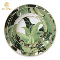 

Hot selling Green Leaf dinnerware charger plates porcelain dinner set ceramic for home