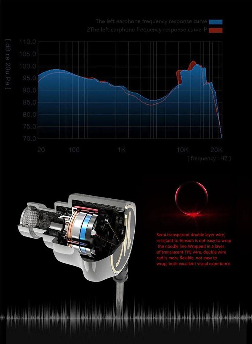 Noise Isolating Heavy Bass Wired Earphone fone de ouvido