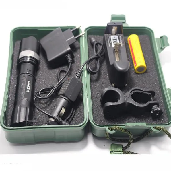 Led Flashlight Tactical Q5 2000LM Led Lamp Light 18650 Torch Rechargeable Police Flashlight/Battery/Car Charger/clip/Box