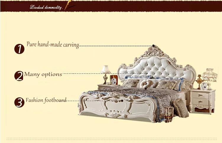 modern european solid wood bed Fashion Carved 1.8 m bed french bedroom furniture pfy10047