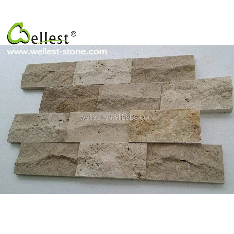 
Hot Selling China Natural Beige Color Travertine Mushroom Stone for Wall Cladding 