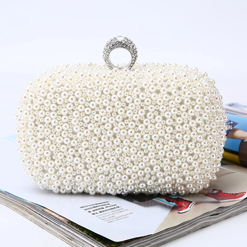 

Factory direct wholesale classic design handmade beaded box evening bags pearl clutch bag for party banquet prom wedding, Ivory,white,black/customized colors