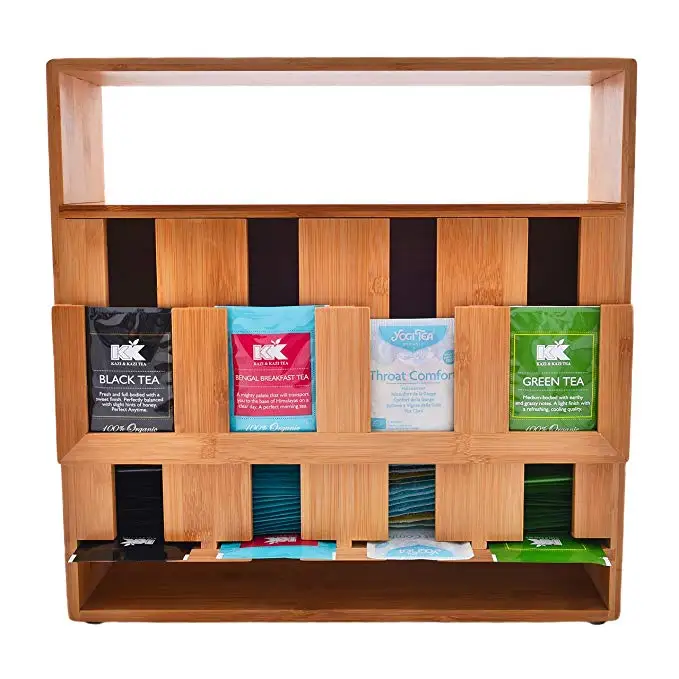 4 Compartment Bamboo Tea Bag Organizer Teabag Storage Rack With Display