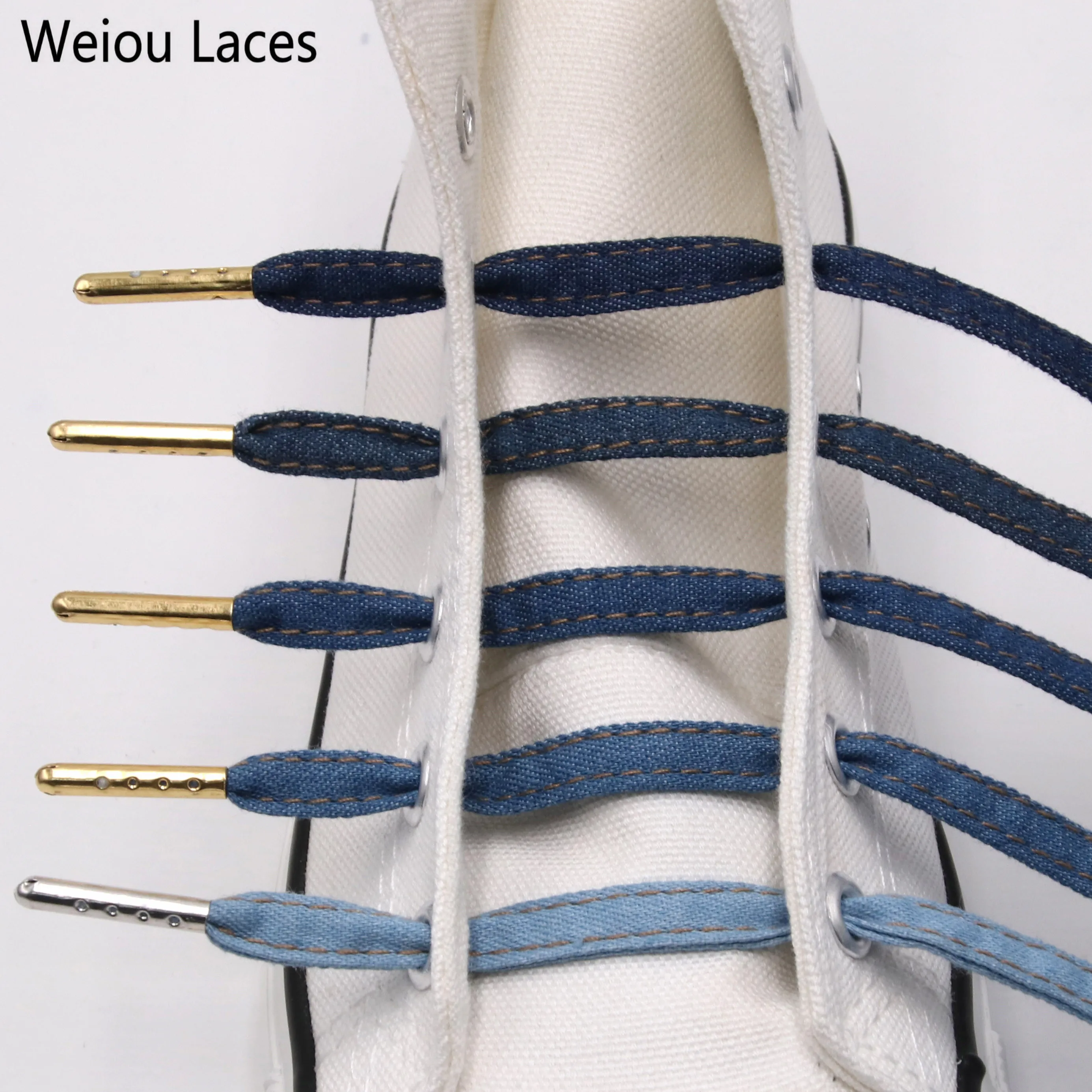 

Weiou laces Flat Denim Shoelaces With Metal Tips Cool Laces To Customize Your Kicks Blue Black Shoestrings For Sports Sneakers, Black blue ,support customized color printing