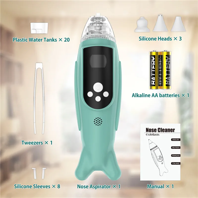 2 AA Battery Powered Nasal Aspirator Newborn Vacuum Nose Mucus Cleaner