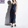 Women's high end quality european Eyelash Lace trim 100% Silk Satin strap Cami Dress for Ladies