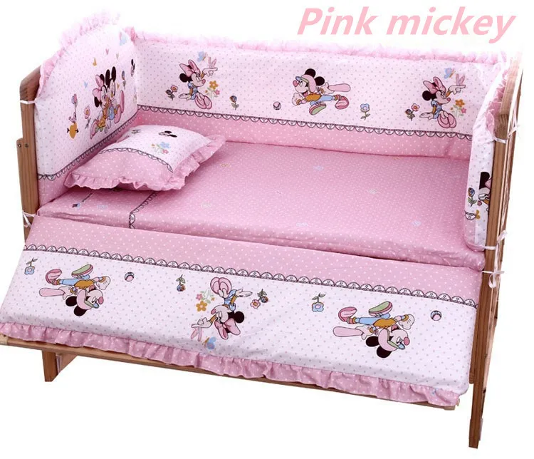 Discount 5PCS Mickey Mouse Crib Baby Bedding Set Baby Nursery Cot Ropa de Cama Crib Bumper