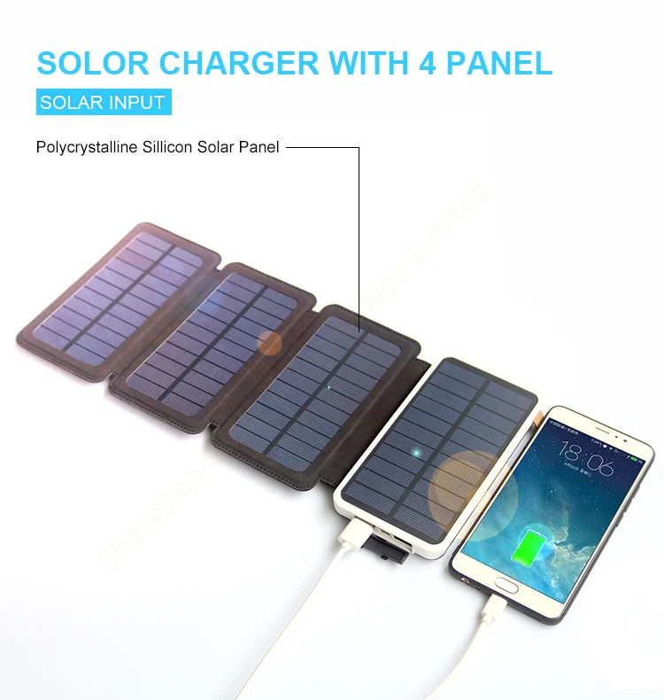 mobile portable charger foldable solar panels power bank 8000mAh with led lights - ANKUX.COM