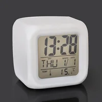 

LED Cube 7 Colors Night Change LCD Digital Glowing Date Thermometer Calendar Display Cube LCD Clock Kid Alarm Clock