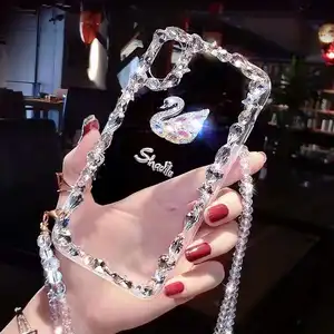 Handmade Crystal Clear Bling Rhinestone iPhone Max Case Neck Strap