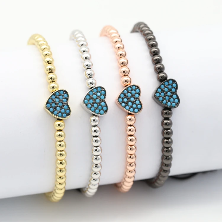 

Heart Charm Beaded Bracelet for girl, Gold;rose gold;silver and black