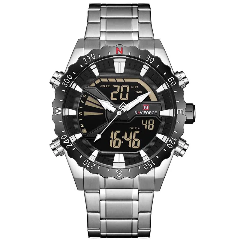 

NAVIFORCE Men Watches Luxury Sport Quartz Watches Silver Business Steel Watch 30M Waterproof Auto Date Wristwatches Reloj Hombre
