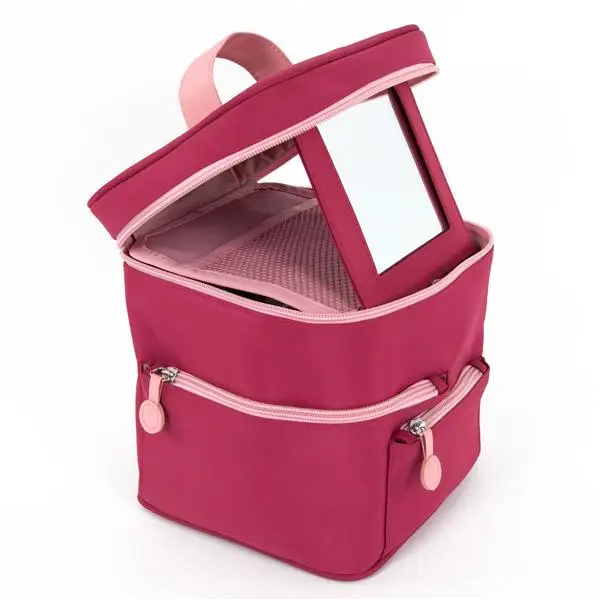 

Custom portable waterproof hanging oversize travel makeup case cosmetic bag with compartment mirror, Pink