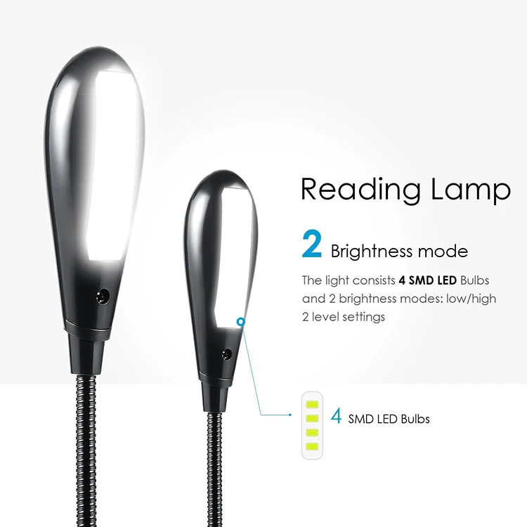 2 Level Brightness Easy Clip On Bed 4 Led Reading Lamp For Bids Buy