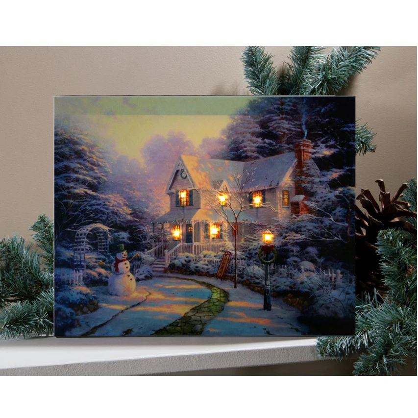 Kerst schilderij op canvas met led-verlichting sneeuw man met herten foto wall art voor decoratieve woonkamer goedkope giclee print