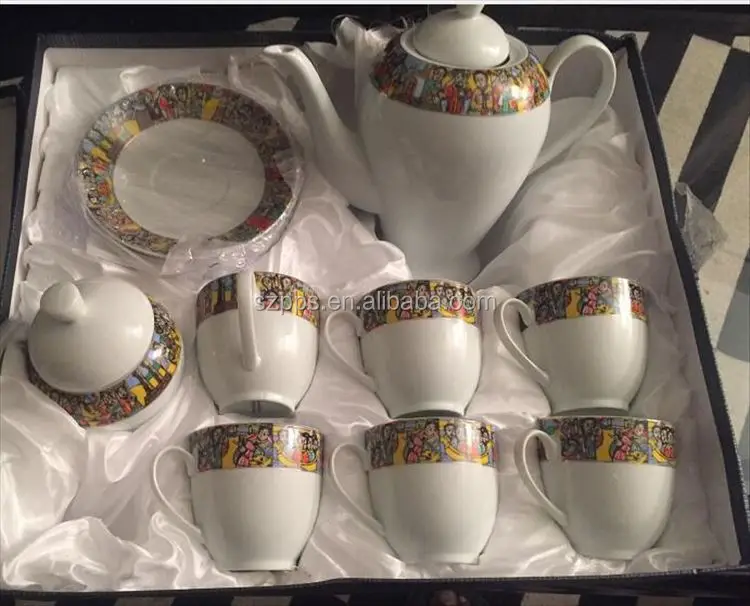 Fine Porcelain Ethiopian Art Traditional Tea Set Queen Sheba Tea Set
