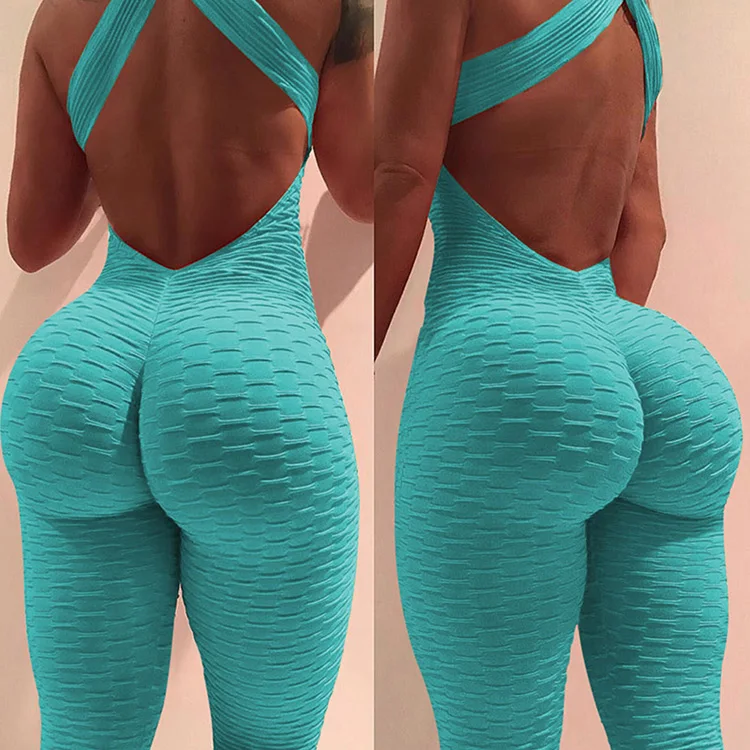 

Private Label 7 Color Sexy Backless Cross One Piece Ladies Yoga Sport Jumpsuit Women Clothes, Green;ren;black;blue