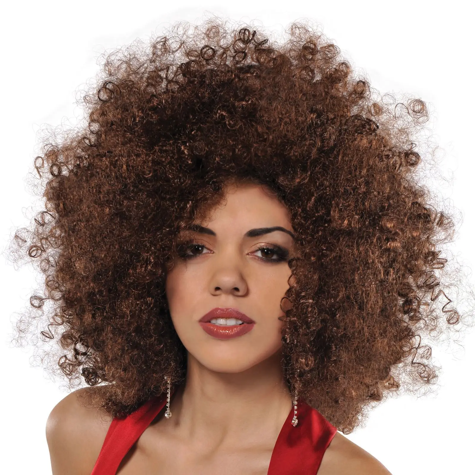 70s Brown Afro Curly Wig Adult Fancy Dress Groovy Disco Ladies 1970s