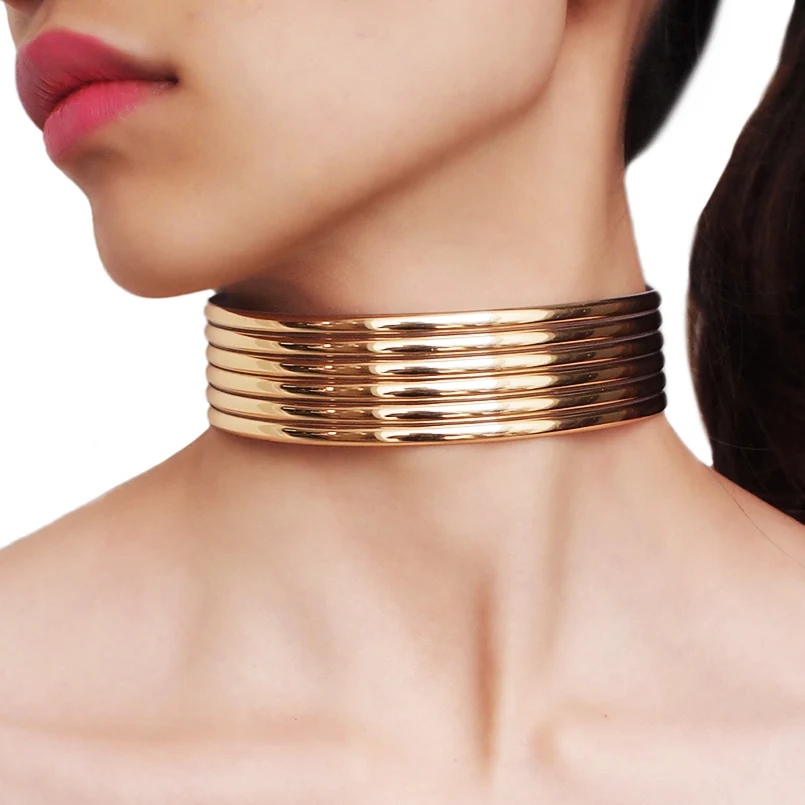 

Leather Statement Choker Necklace For Women Fashion Gold Color Collar Necklace African Jewelry Adjustable