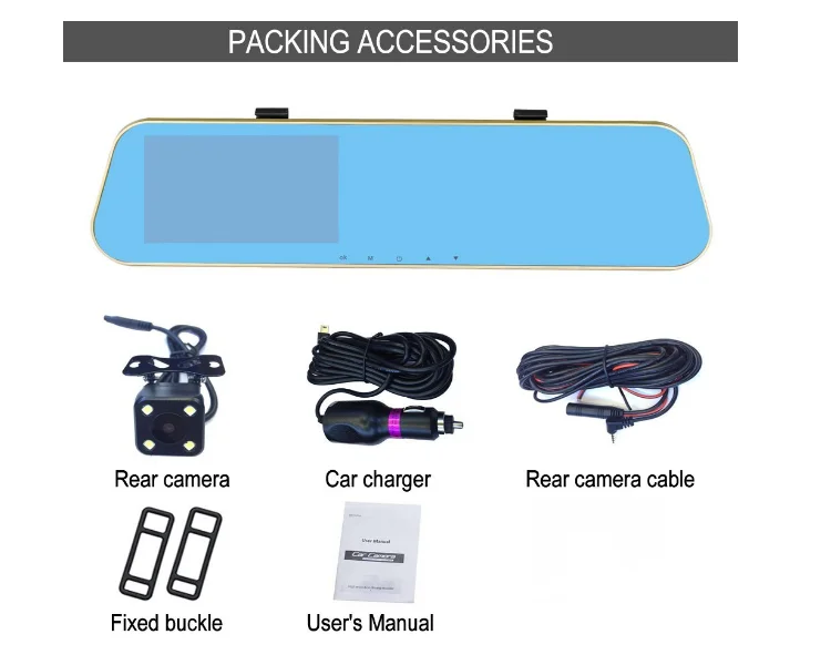 Full HD 1080P Video Car DVR Mirror Dual Camera Recorder 4.3 Inch LCD 170 Degree Wide Angle Dash Cam Front and Rear Camera